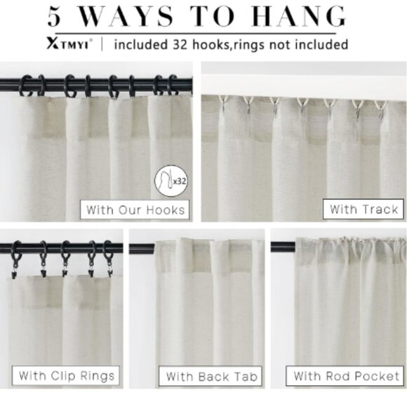 Linen Curtain Panels 50 x 108 Ivory Off White Flax Weave Sheer Drapes Curtains - Picture 3 of 16